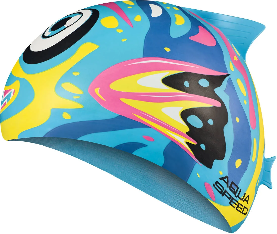 Шапка для плавання Aqua Speed ZOO FISH 8688 синій, темно-синій, жовтий, рожевий Діт OSFM