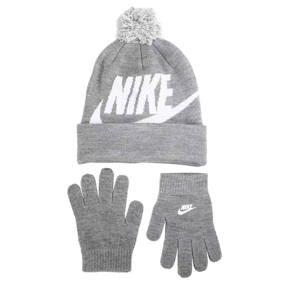 Nike Kids Dark Grey Heather Swoosh Beanie & Gloves Set