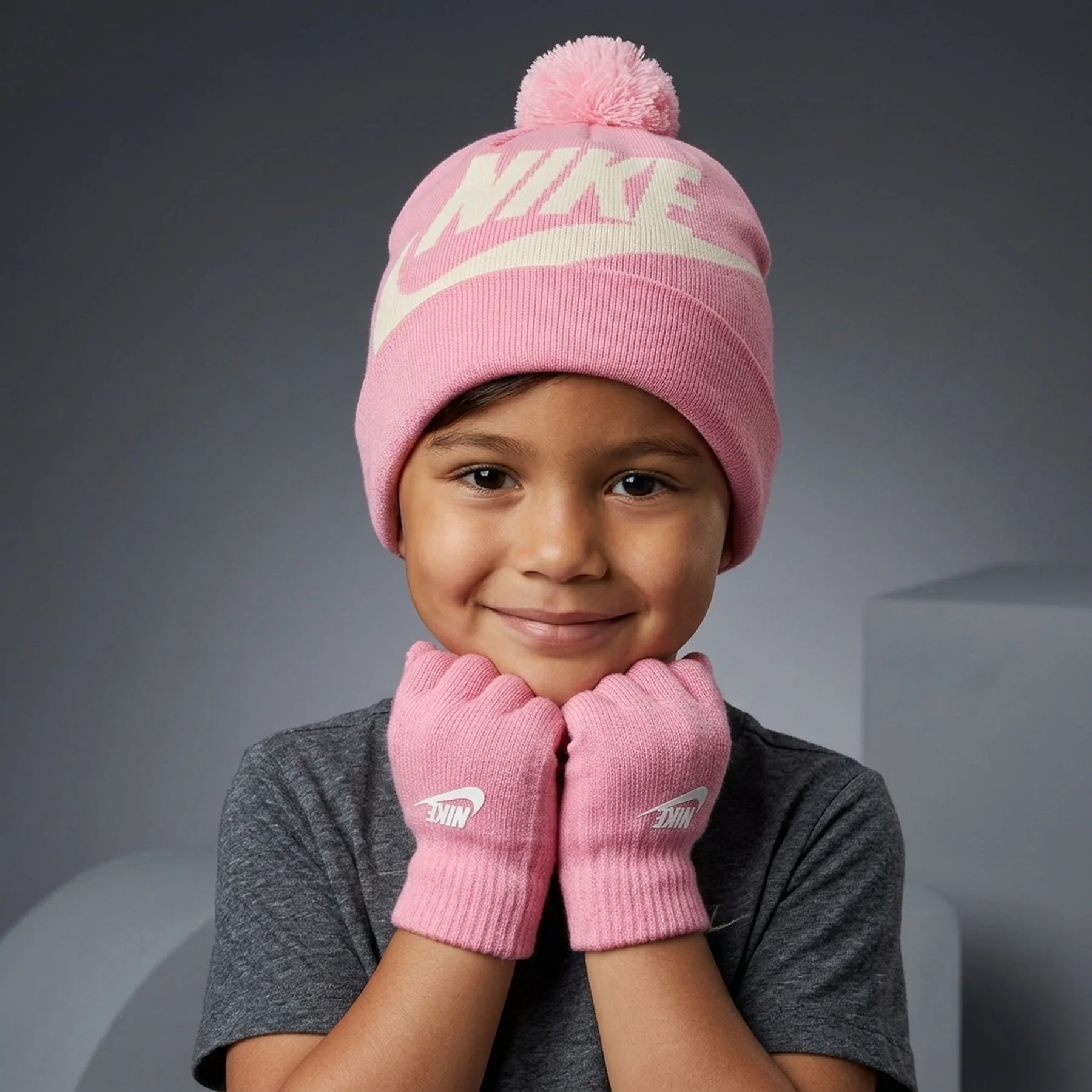 Nike Kids Dark Grey Heather Swoosh Beanie & Gloves Set