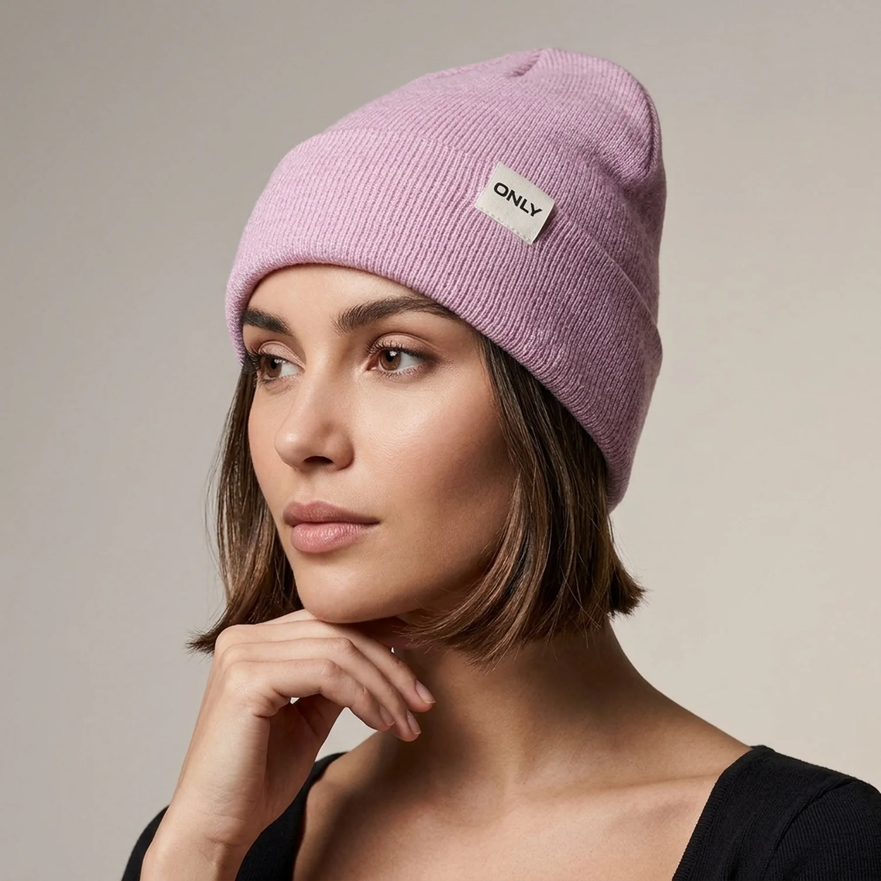 Шапка ONLSPRING LIFE BEANIE CC 15196635-Opera Mauve-Detail:CANVAS LABEL ONLY ONE SIZE Розовий