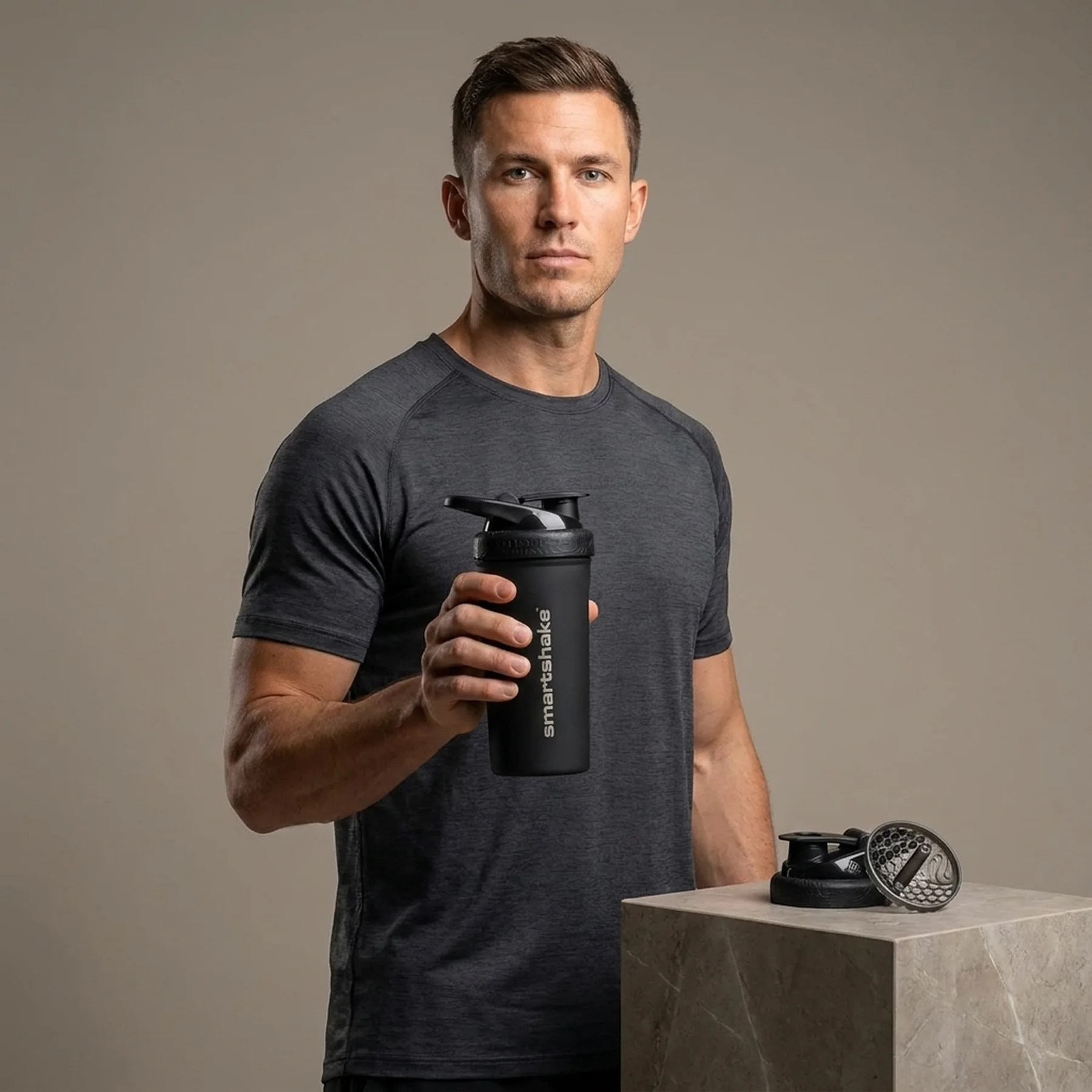 Шейкер спортивний SmartShake металевий Reforce Stainless Steel 30oz/900ml Black