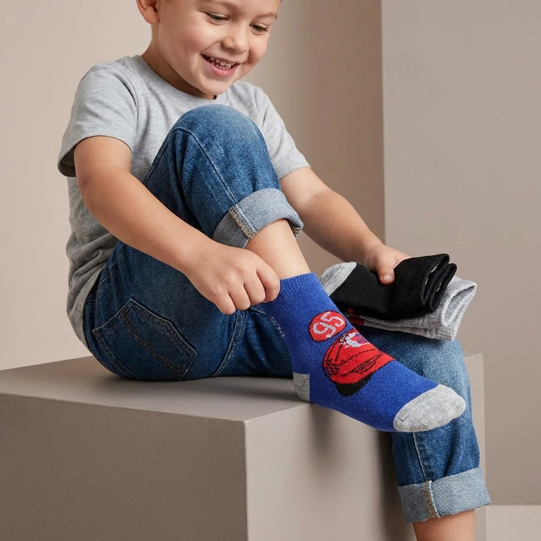 Шкарпетки CARS SOCKS 3P чорний, сірий, блакитний Діт 31-34 арт 83150679-1