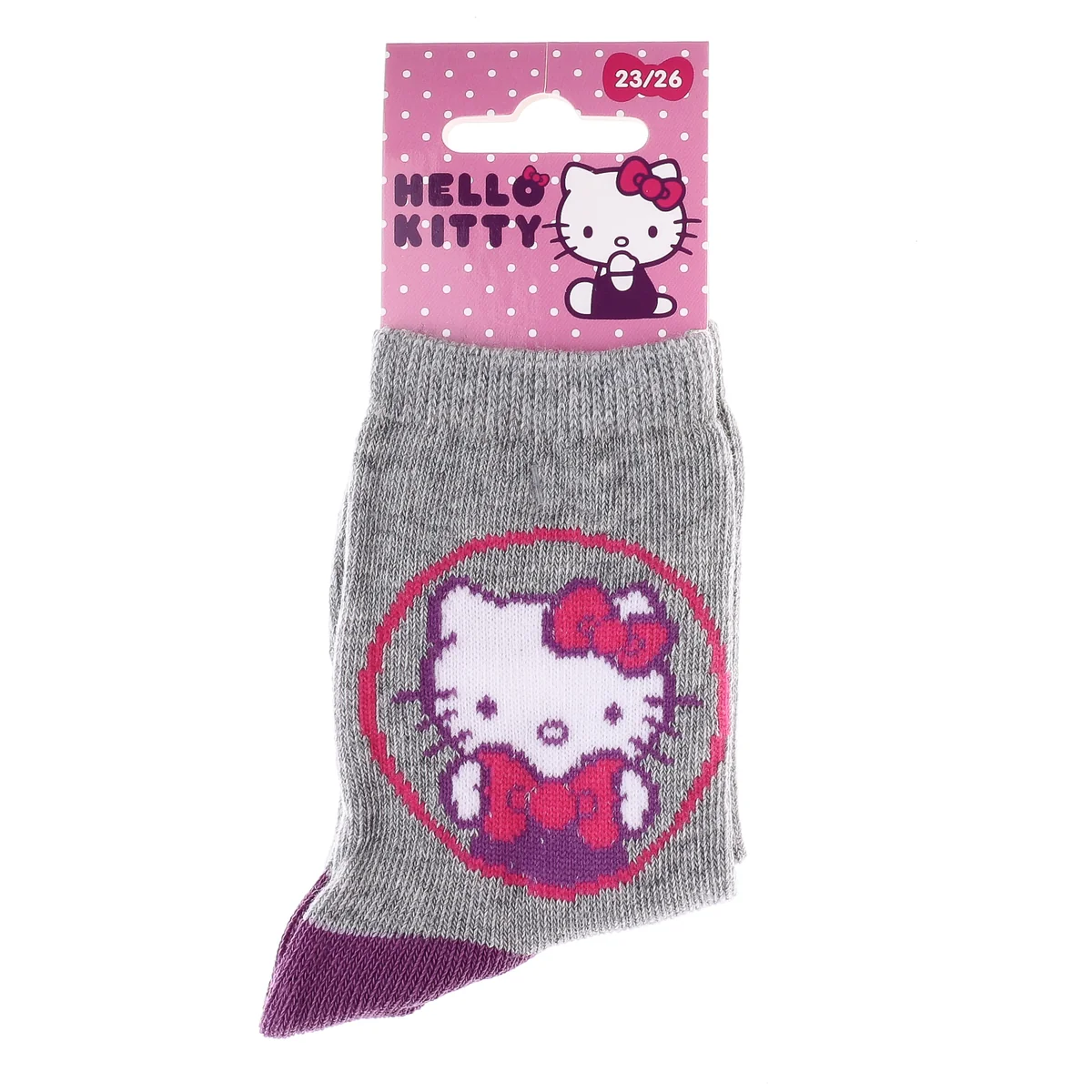 Шкарпетки HELLO KITTY TETE HK + ECRITURE сірий, пурпурний Діт 23-26, арт.32770-3