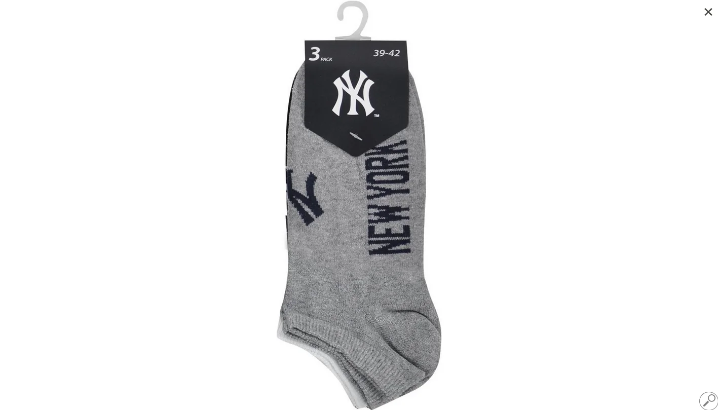 Шкарпетки New York Yankees 3 pk Sneaker чорний, білий, сірий Уні 35-38