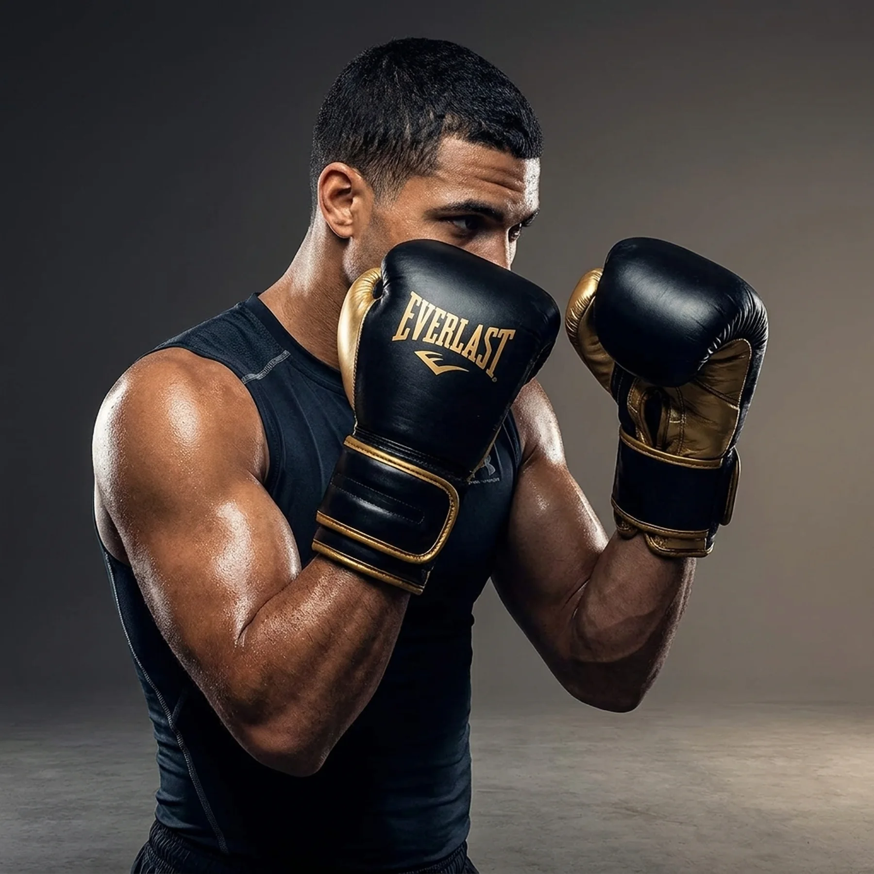 Боксерські рукавиці EVERLAST POWERLOCK 2R TRAINING GLOVE чорний, золотий Уні 16 унцій (P00002665)