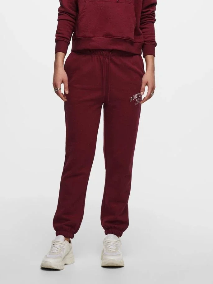 Штани ONLCOLLEGE LIFE PANTS SWT 15235557-Cabernet-Print: PORTLAND ONLY M Бордовий