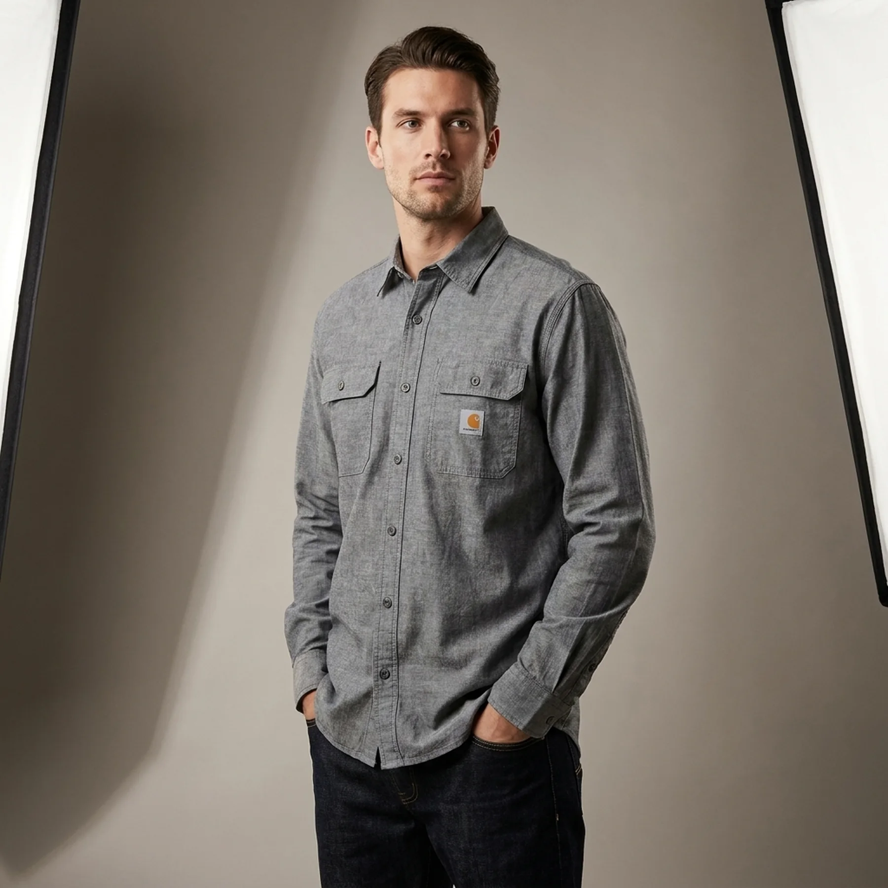 Сіра сорочка Carhartt Loose Fit Chambray Long Sleeve