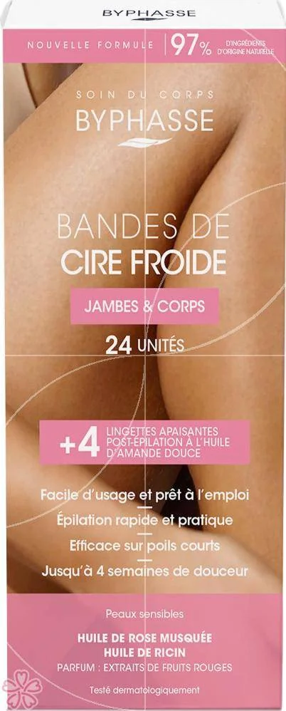 Полоски для депиляции Byphasse Bandes De Cire Froide Jambes & Corps 24 шт.