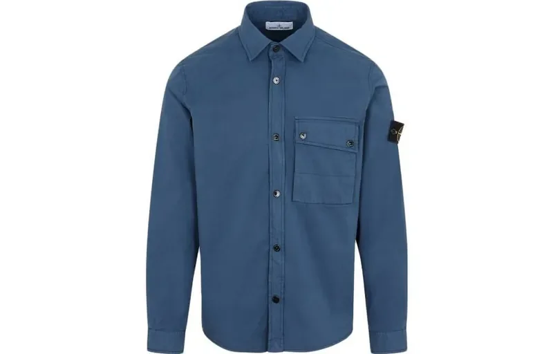 Сорочка чоловіча Stone Island Solid Color Logo Chest Pocket Button-Down Jacket