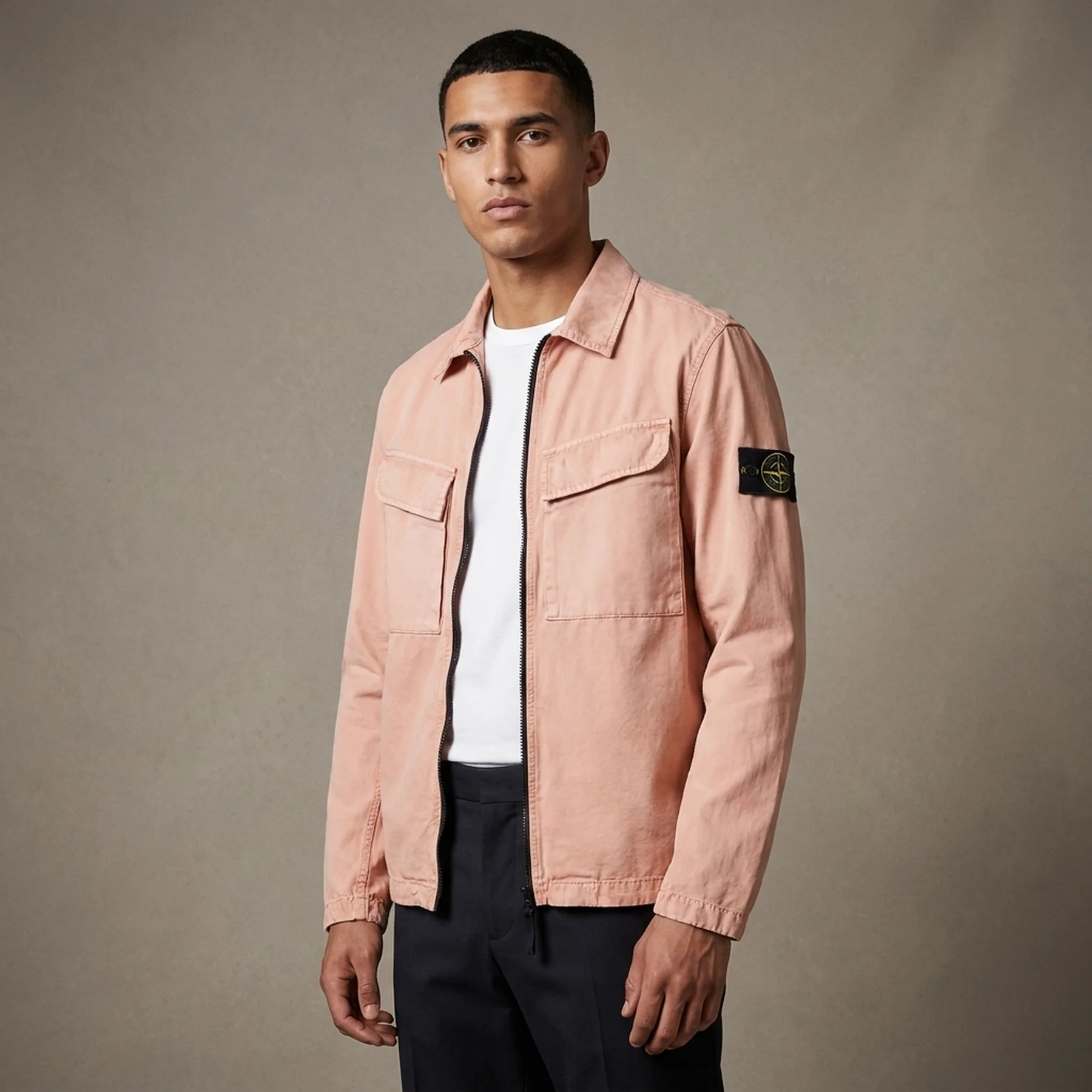 Сорочка Stone Island Brushed Cotton Canvas Zip Overshirt Rose