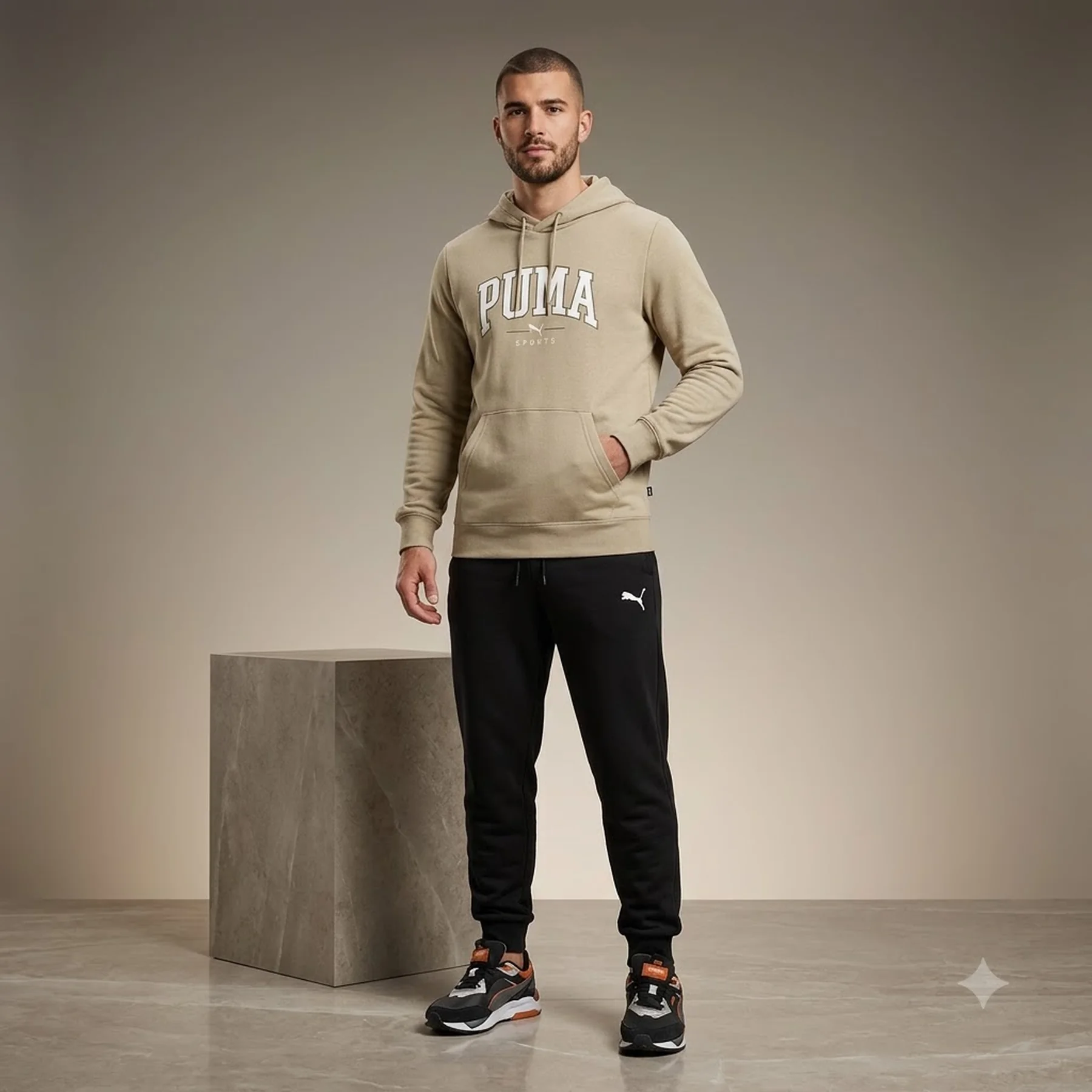 Спортивний костюм чоловічий Puma Squad Hooded Suit Beige/Black (681901-67)