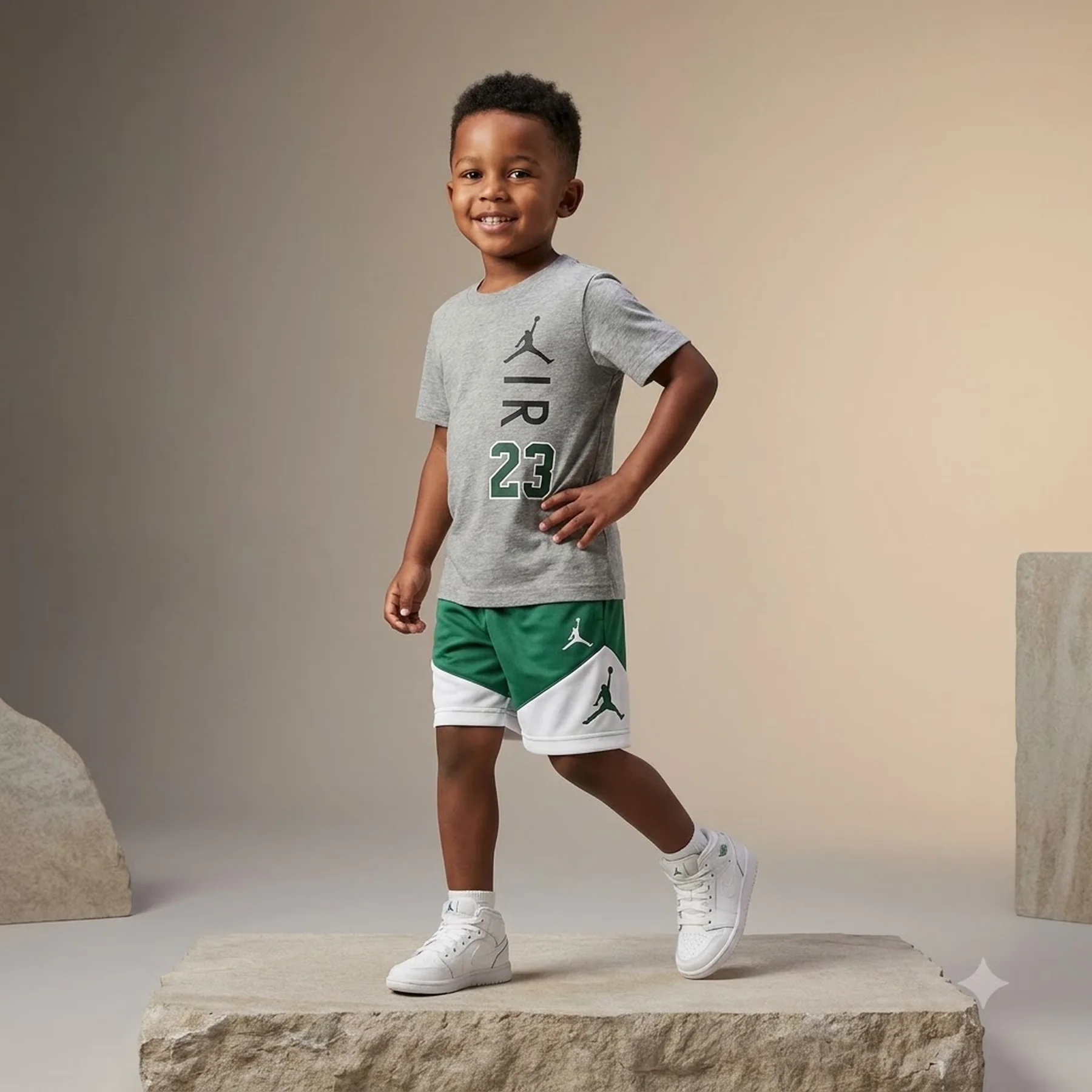 Спортивний костюм дитячий Jordan Stacked Play Short Grey/Green (85D768-E1P)
