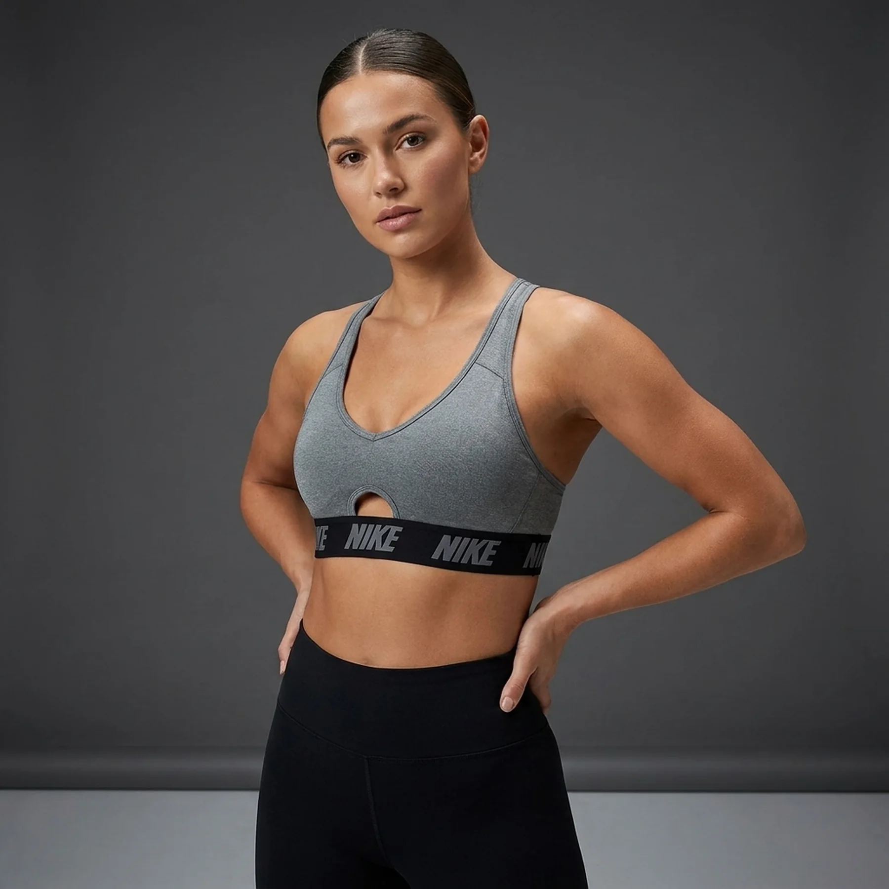 Спортивний топ жіночий Nike W Np Indy Plunge Bra Bold Grey (HF7324-077)