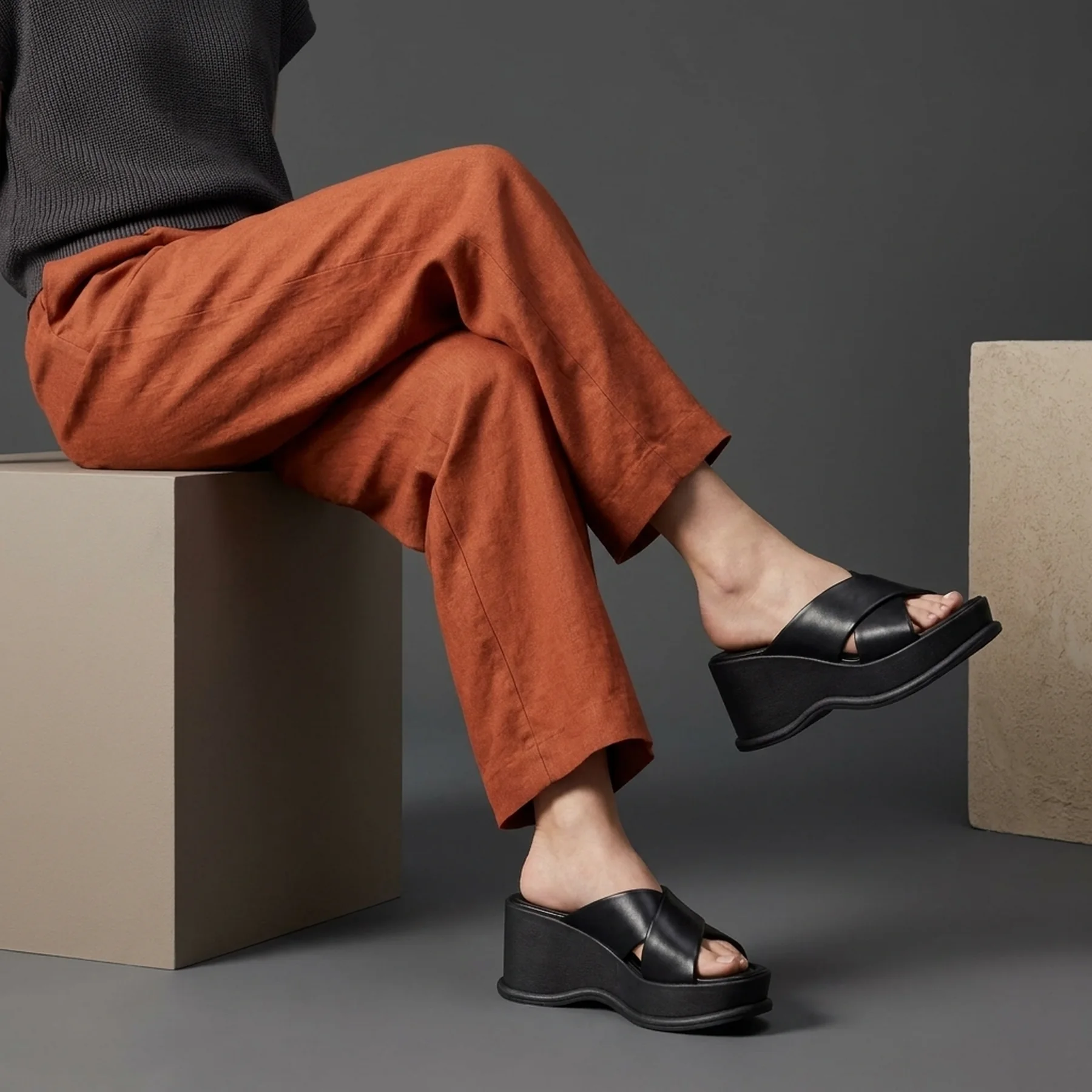 Стильні жіночі шльопанці на платформі Uniqlo 1159810831