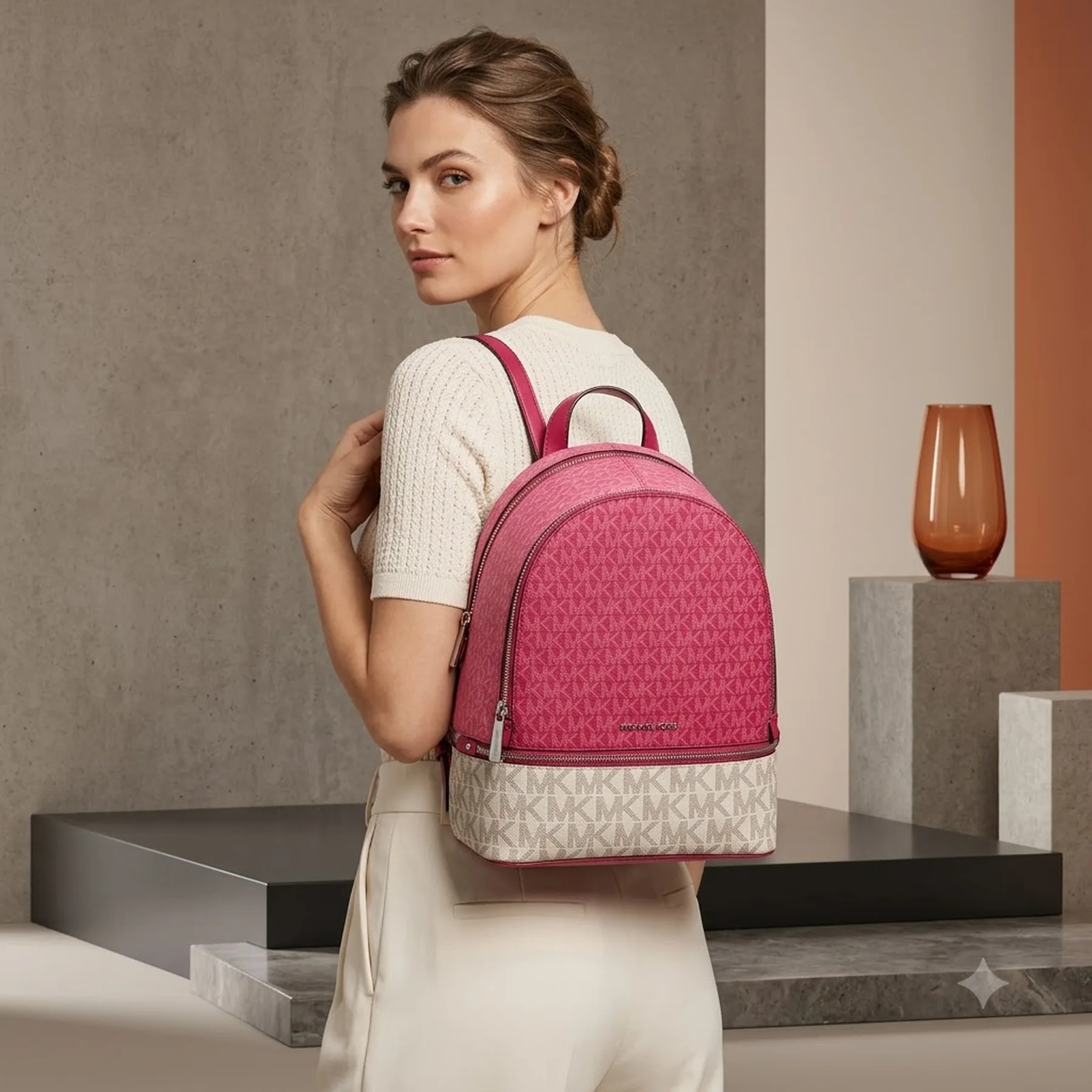 Стильний рюкзак Rhea Michael Kors з принтом 1159848257 (Молочний/Рожевий One size)