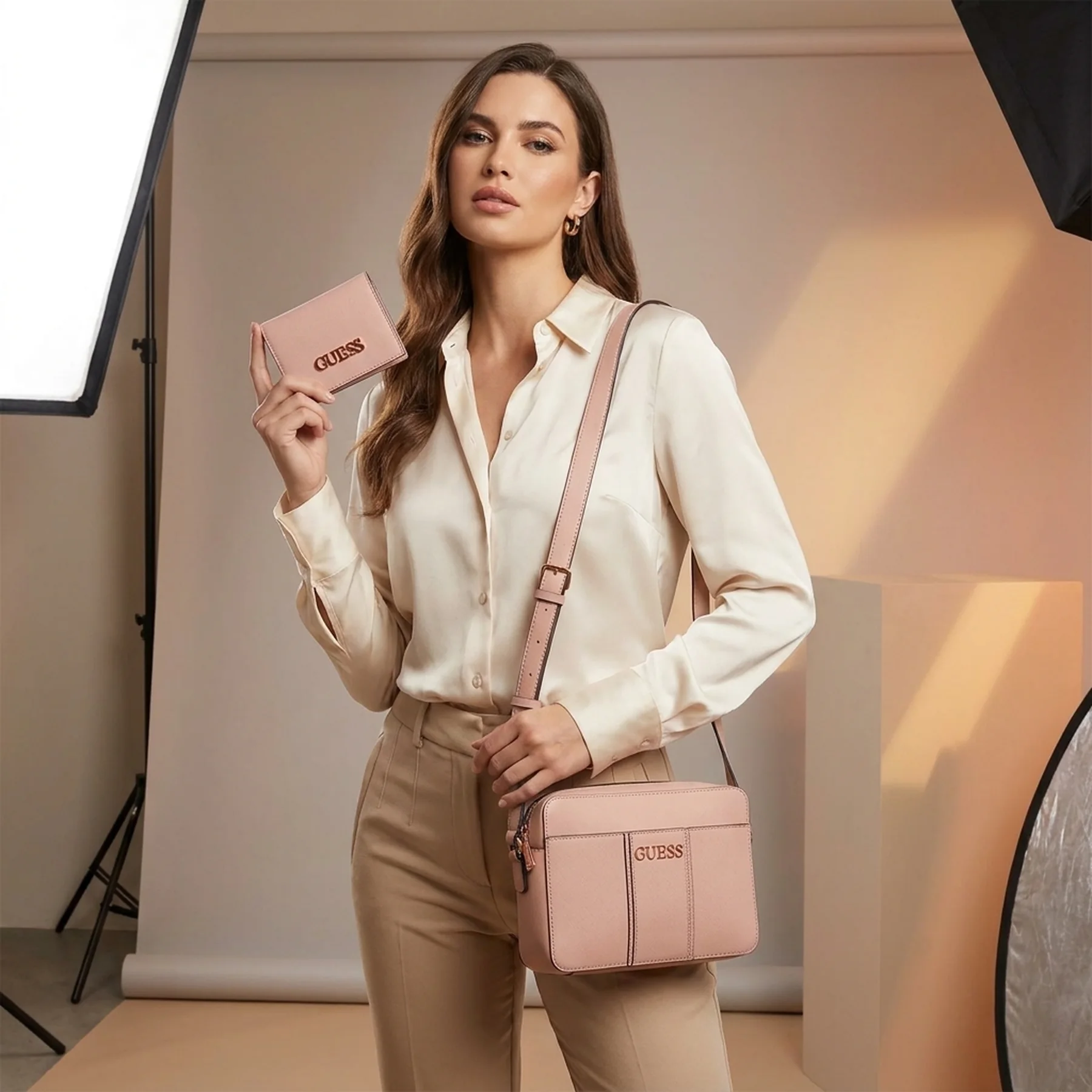 Стильний жіночий набір ZADORA Guess сумка кроссбоді та гаманець 1159845105 Рожевий