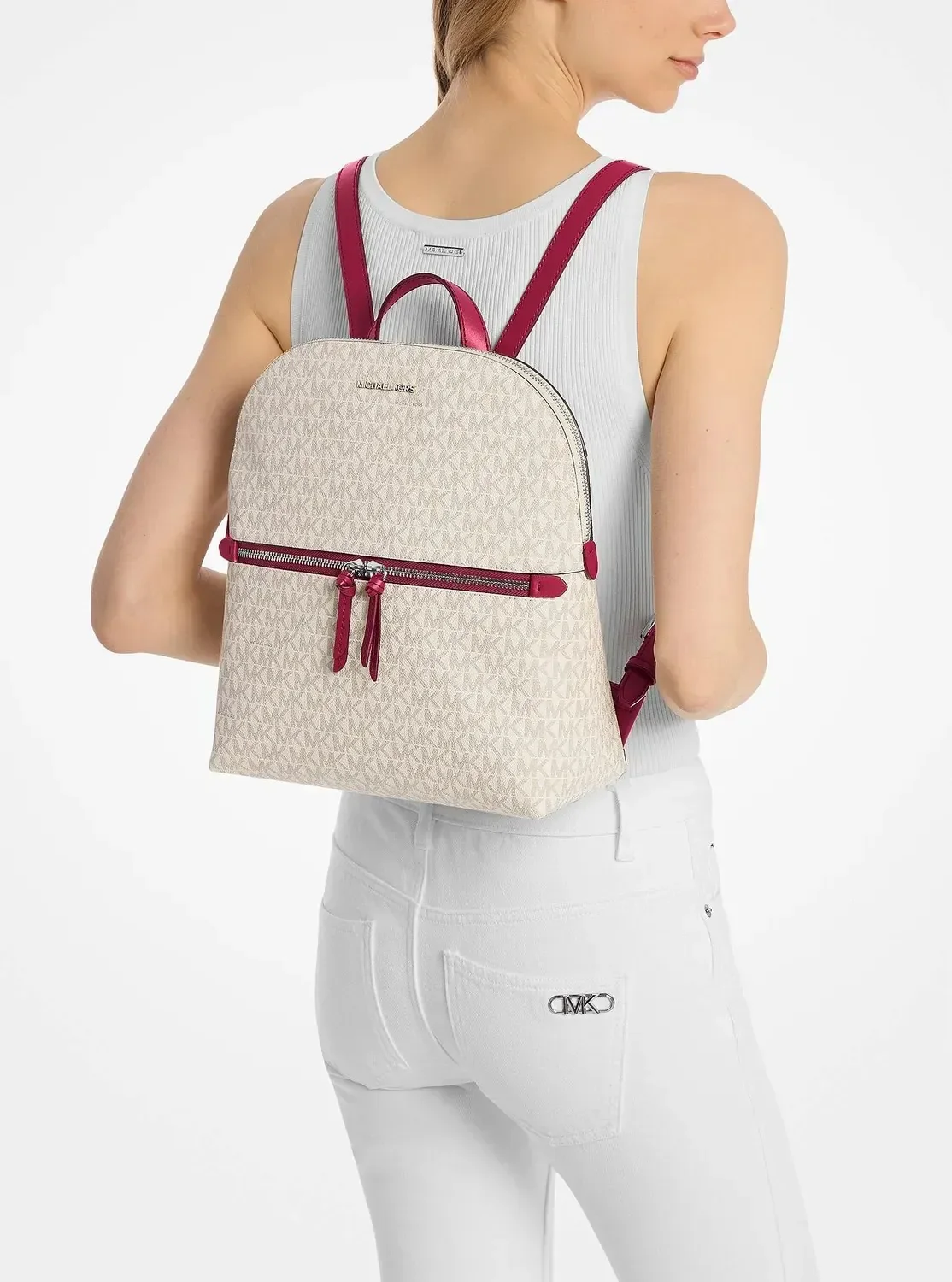 Стильний жіночий рюкзак Michael Kors з логотипом 1159840555 (Молочний/Рожевий One size)