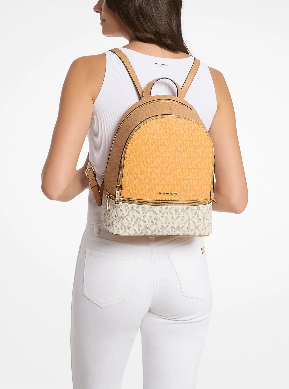 Стильний жіночий рюкзак Rhea Michael Kors з принтом 1159848230 (Помаранчевий/Коричневий One size)