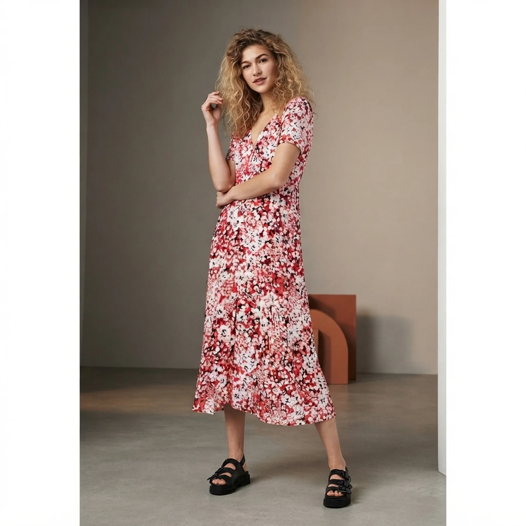 Сукня ONLENOLA S/S MIDI DRESS WVN 15230958 High Risk Red-CRUISE FLORAL ONLY S Червоний