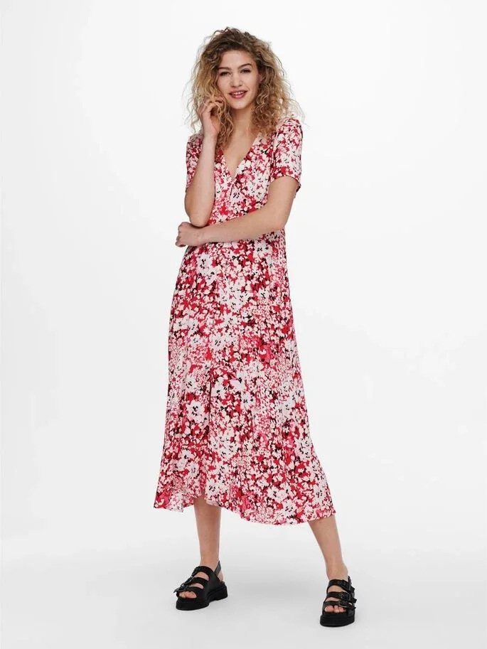 Сукня ONLENOLA S/S MIDI DRESS  WVN 15230958 High Risk Red-CRUISE FLORAL ONLY S Червоний