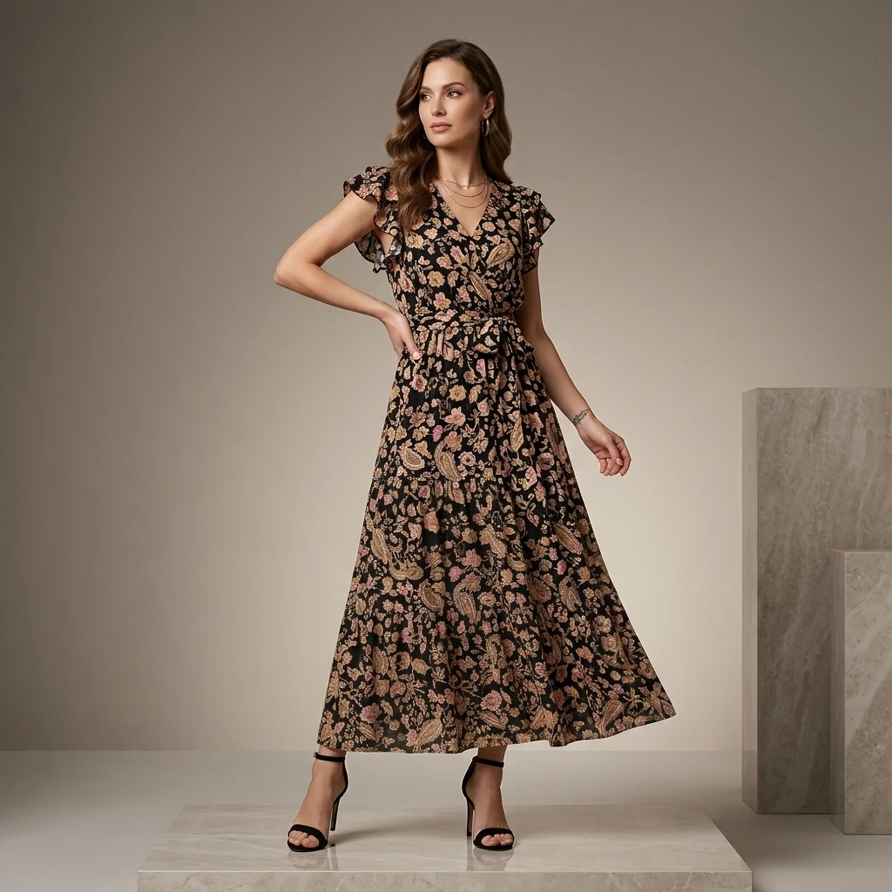 Сукня ONLFAVE S/L MAXI DRES 15213817 Black ONLY 34 Бежевий