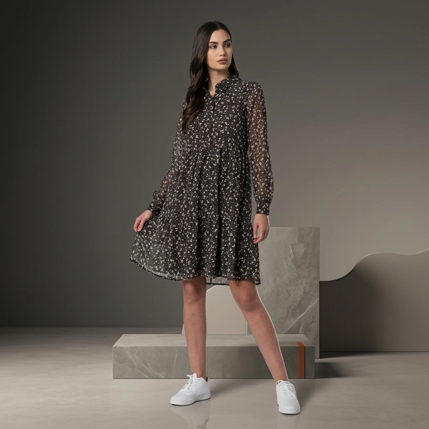 Сукня ONLFREE L/S SHIRT DRESS WVN 15245725-Black-AOP:FLOWER ONLY S Чорний
