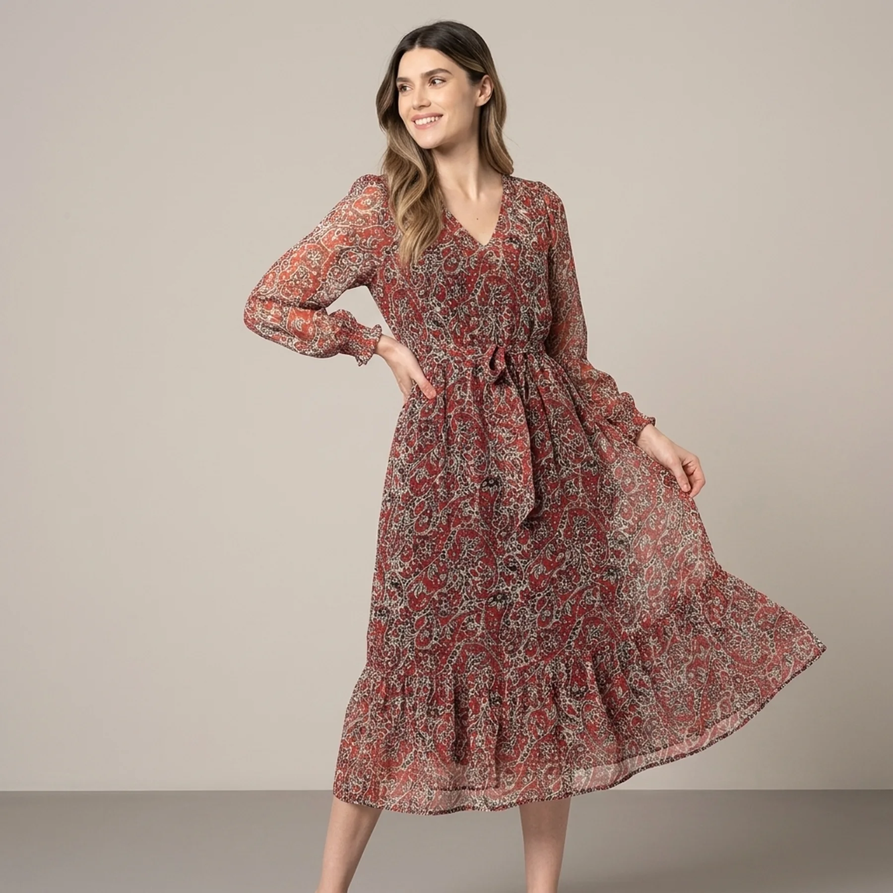 Сукня ONLIRENA LIFE L/S MIDI DRESS WVN 15243143-Urban Red-AOP:ROCKING PAISLEY ONLY M Червоний