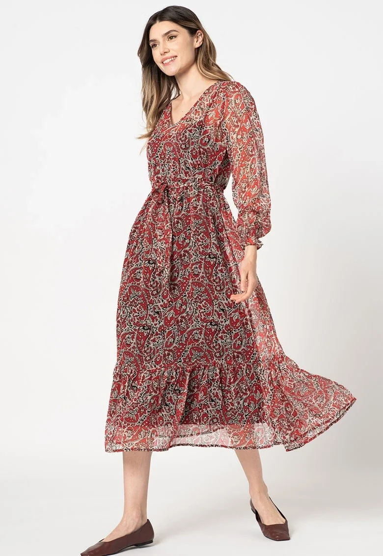 Сукня ONLIRENA LIFE L/S MIDI DRESS WVN 15243143-Urban Red-AOP:ROCKING PAISLEY ONLY M Червоний