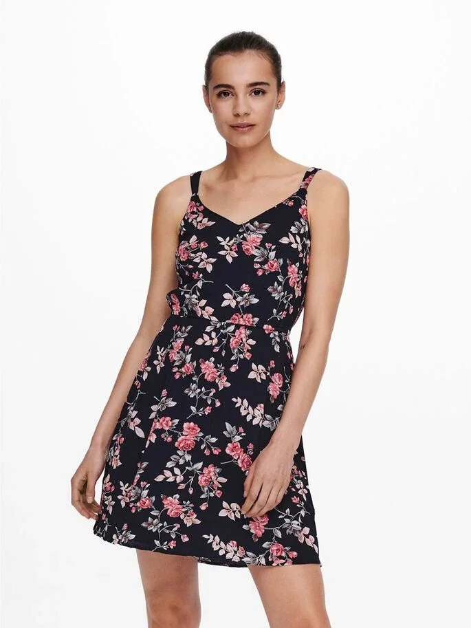 Сукня ONLKARMEN S/L SHORT DRESS AOP WVN NOOS 15157655 Night Sky-ROSE FLOWERS ONLY 34 Темно-синій