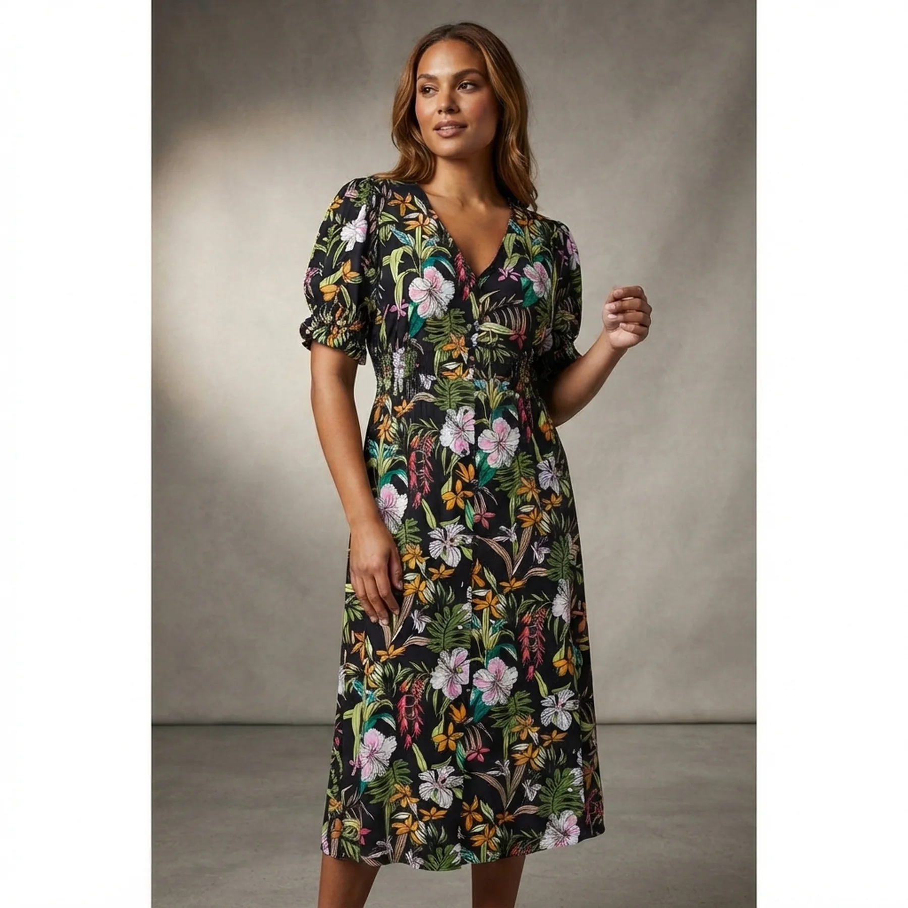 Сукня ONLMARS 2/4 MIDI DRESS WVN 15226567 Tap Shoe-JUNGLE FLOWER ONLY M Чорний