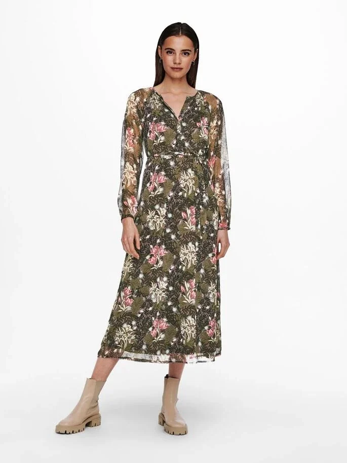 Сукня ONLPHOEBE LIFE L/S MIDI DRESS WVN 15246103-Plum Truffle-AOP:LE JARDIN MIXED FLOWERS ONLY L Темно-коричневий