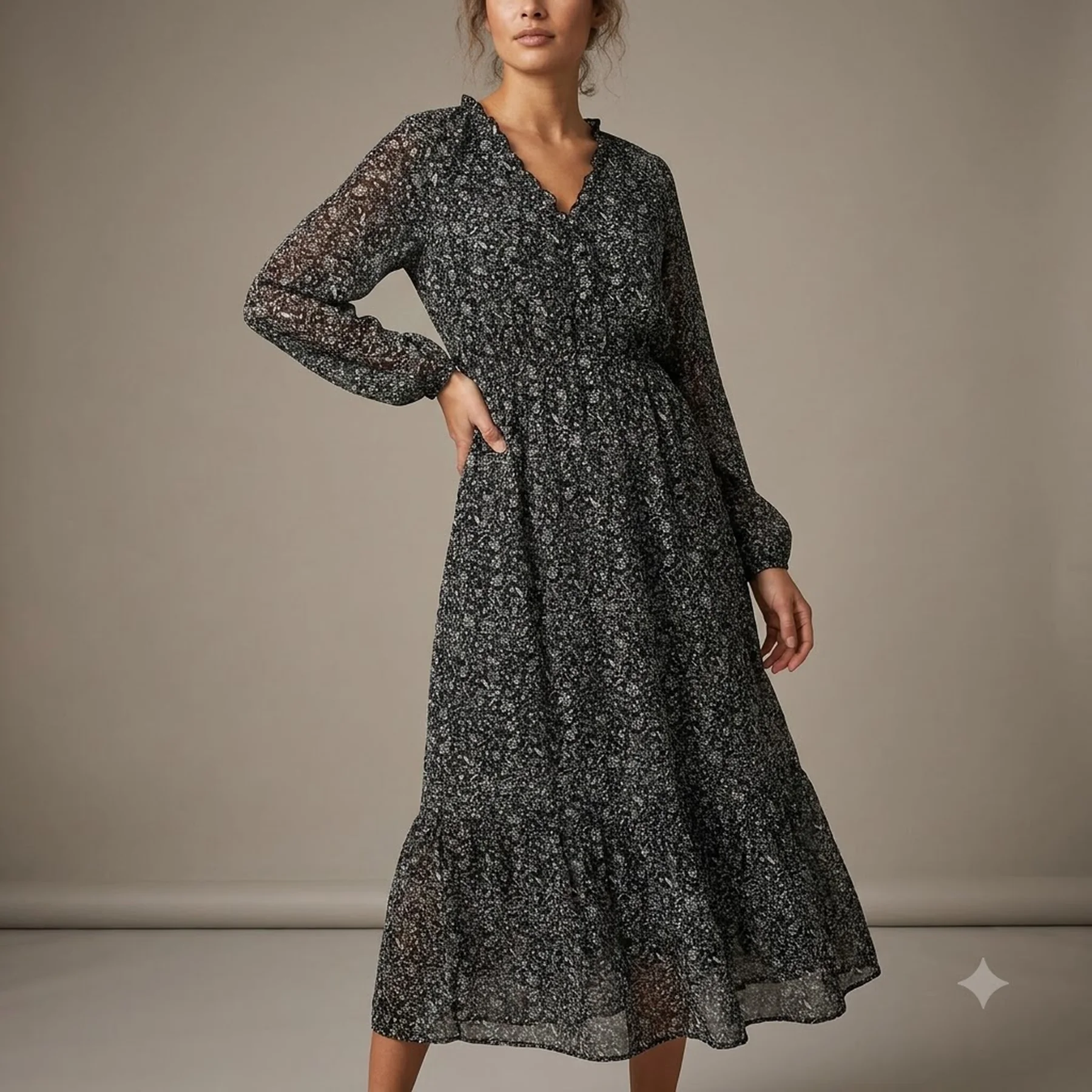 Сукня ONLSTAR L/S MAXI DRESSWVN 15240494-Black-AOP:LITTLE CHARM FLOWER ONLY M Чорний