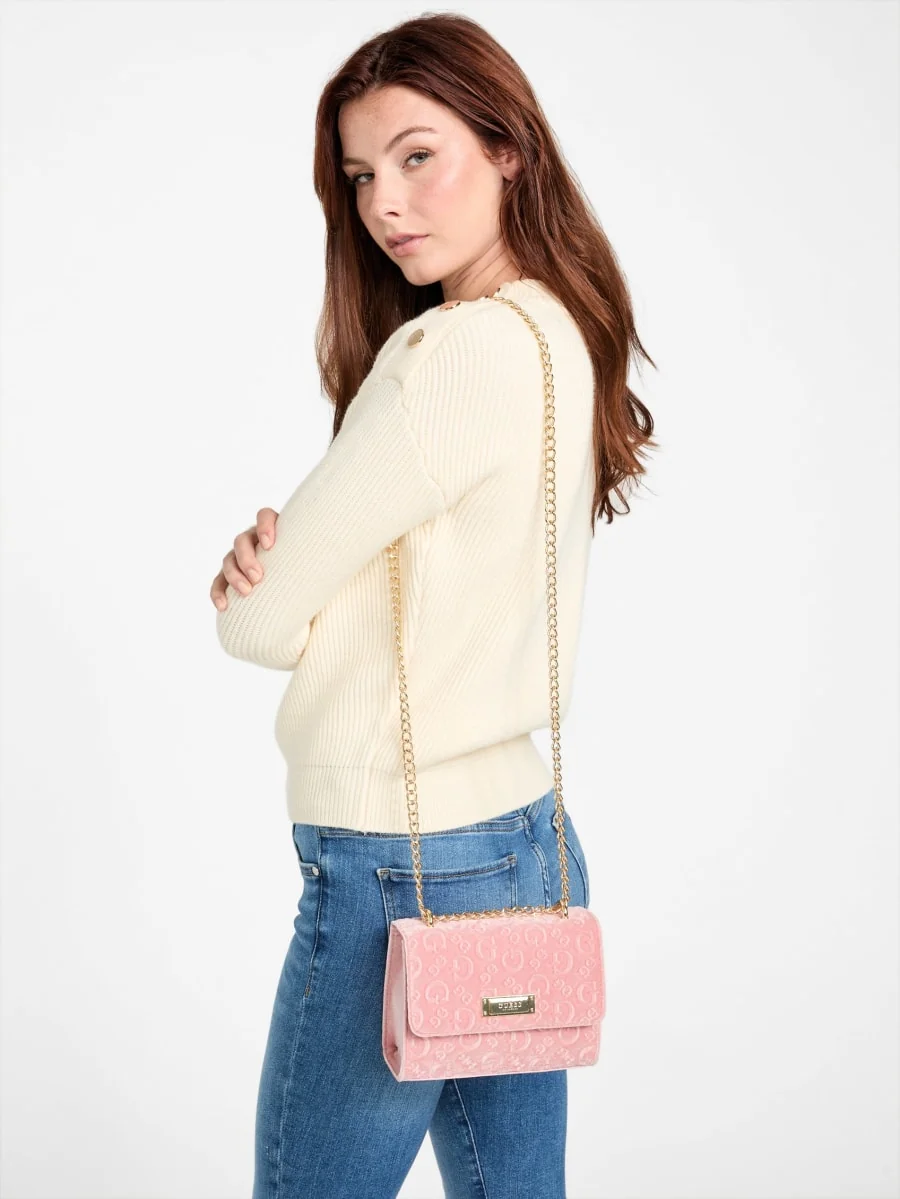 Сумка через плече Guess оксамитова 1159827452 (Рожевий One size)