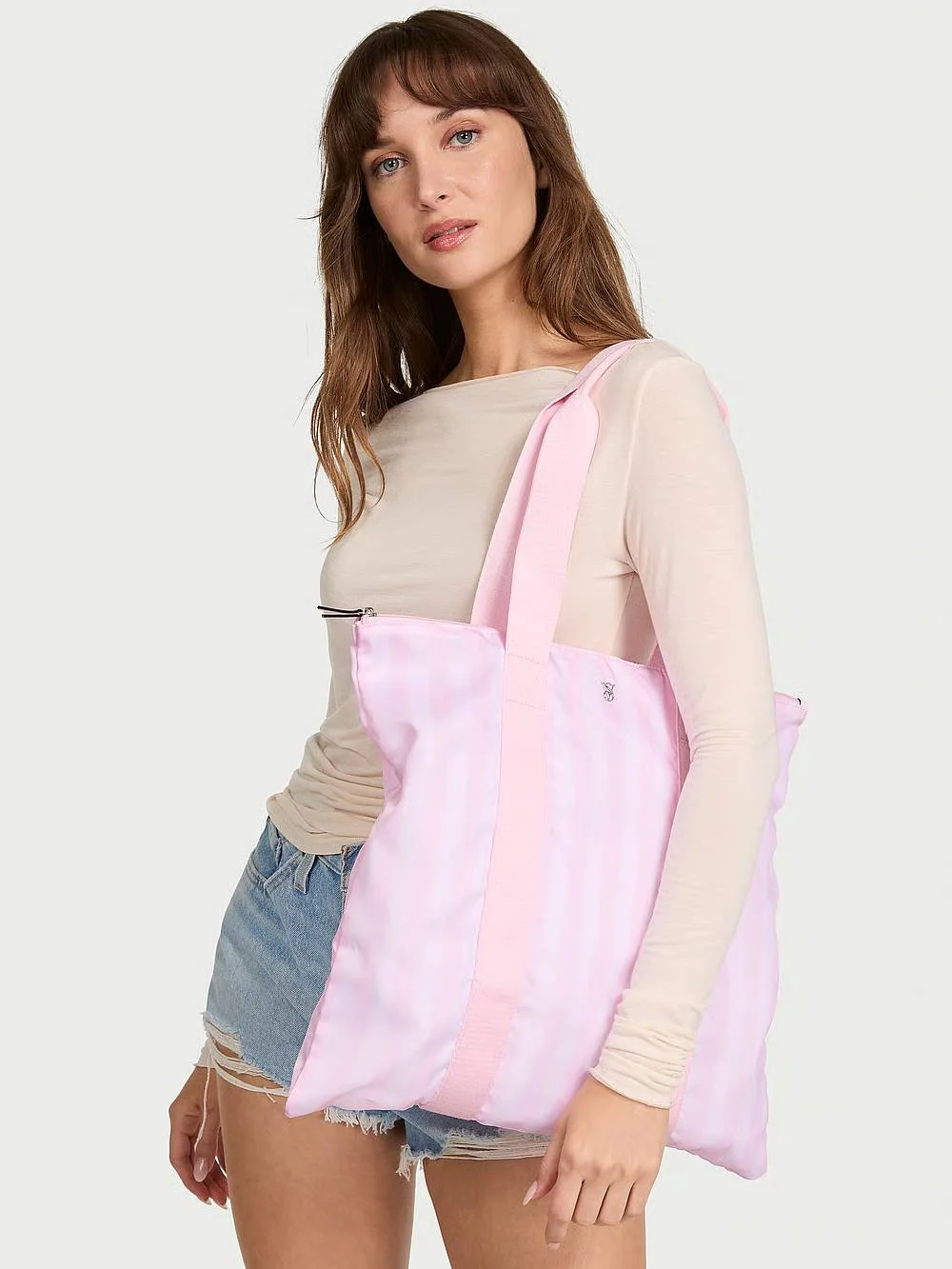 Сумка-шопер складана Victoria's Secret в смужку 1159838634 (Рожевий One size)