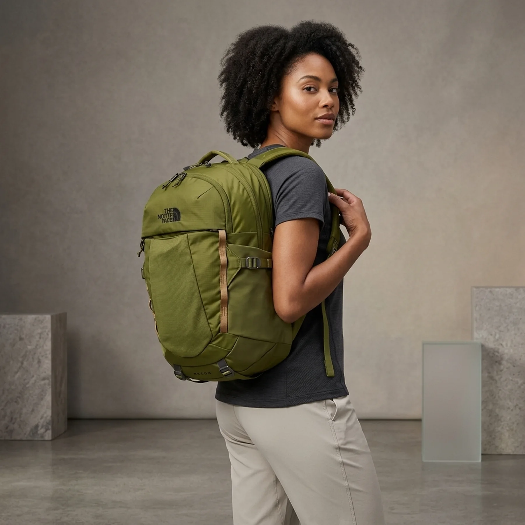The North Face Recon Backpack Asphalt Grey Li Forest Olive/Utility Brown