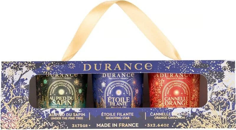 Свеча парфюмированная Durance Coffret Bougies Parfumees Біля підніжжя ялини/Падаюча зірка / Апельси 3*75 г