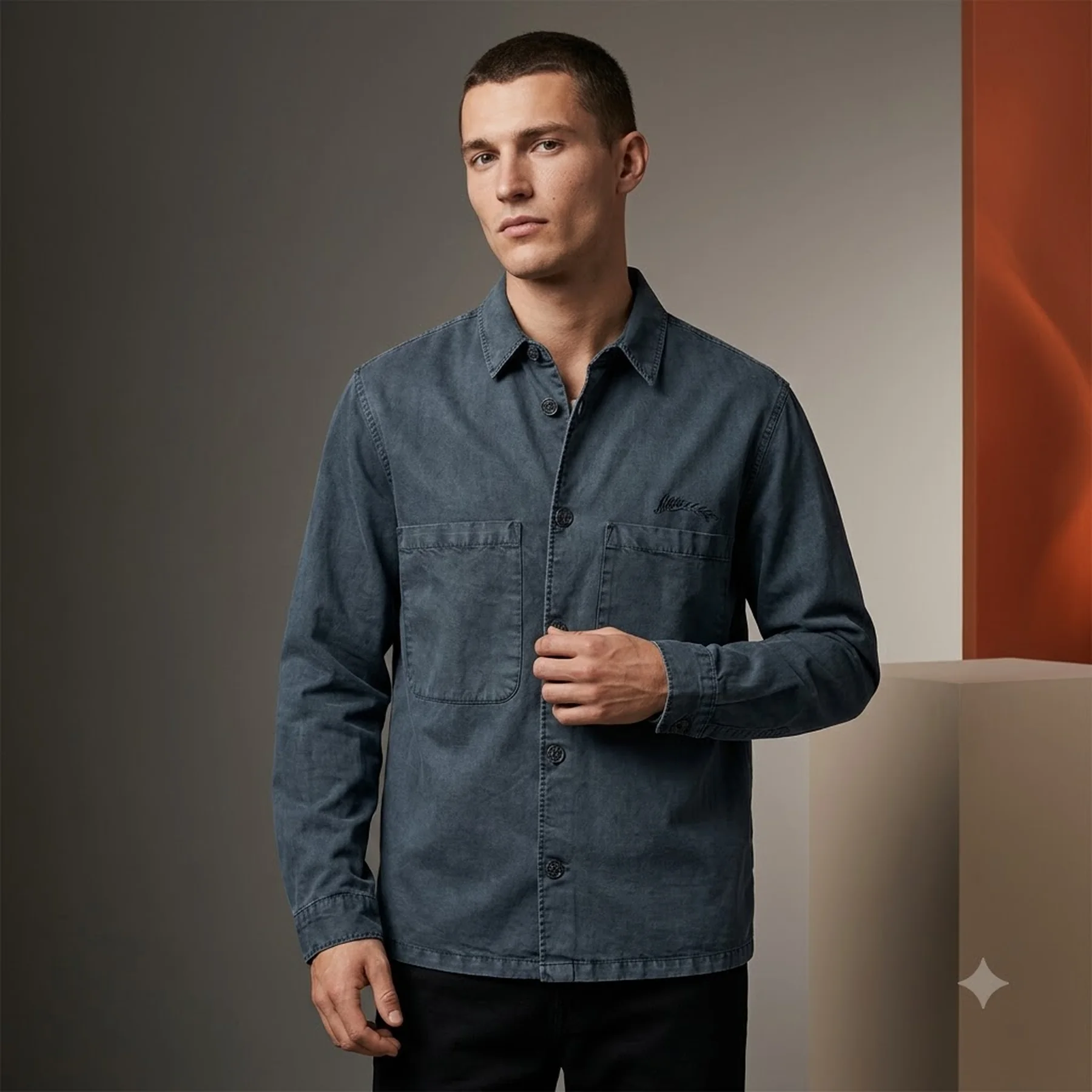 Світшот чоловічий Allsaints Rohdi Long Sleeve Overshirt Dark Steel Blue