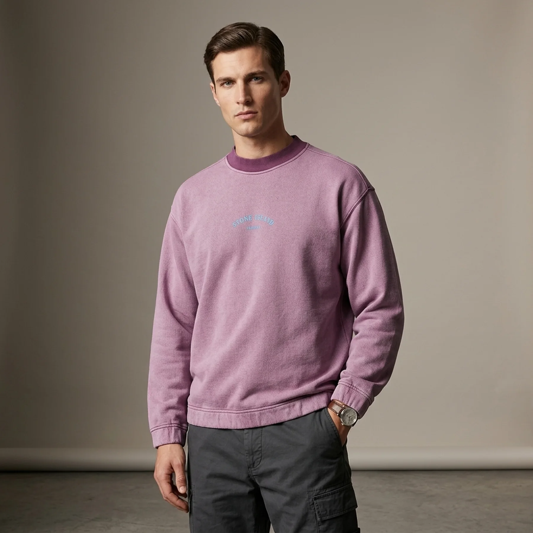 Світшот чоловічий Stone Island SS23 Marina Collection Round Neck Letter Print Casual Loose Sweatshirt Men's Magenta Pczec
