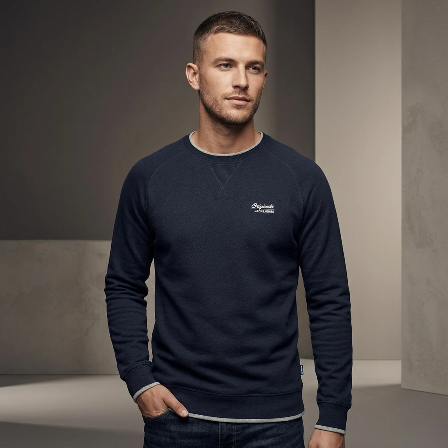 Світшот JORJOES KNIT CREW NECK 12175774 Sky Captain Jack & Jones S Темно-синій
