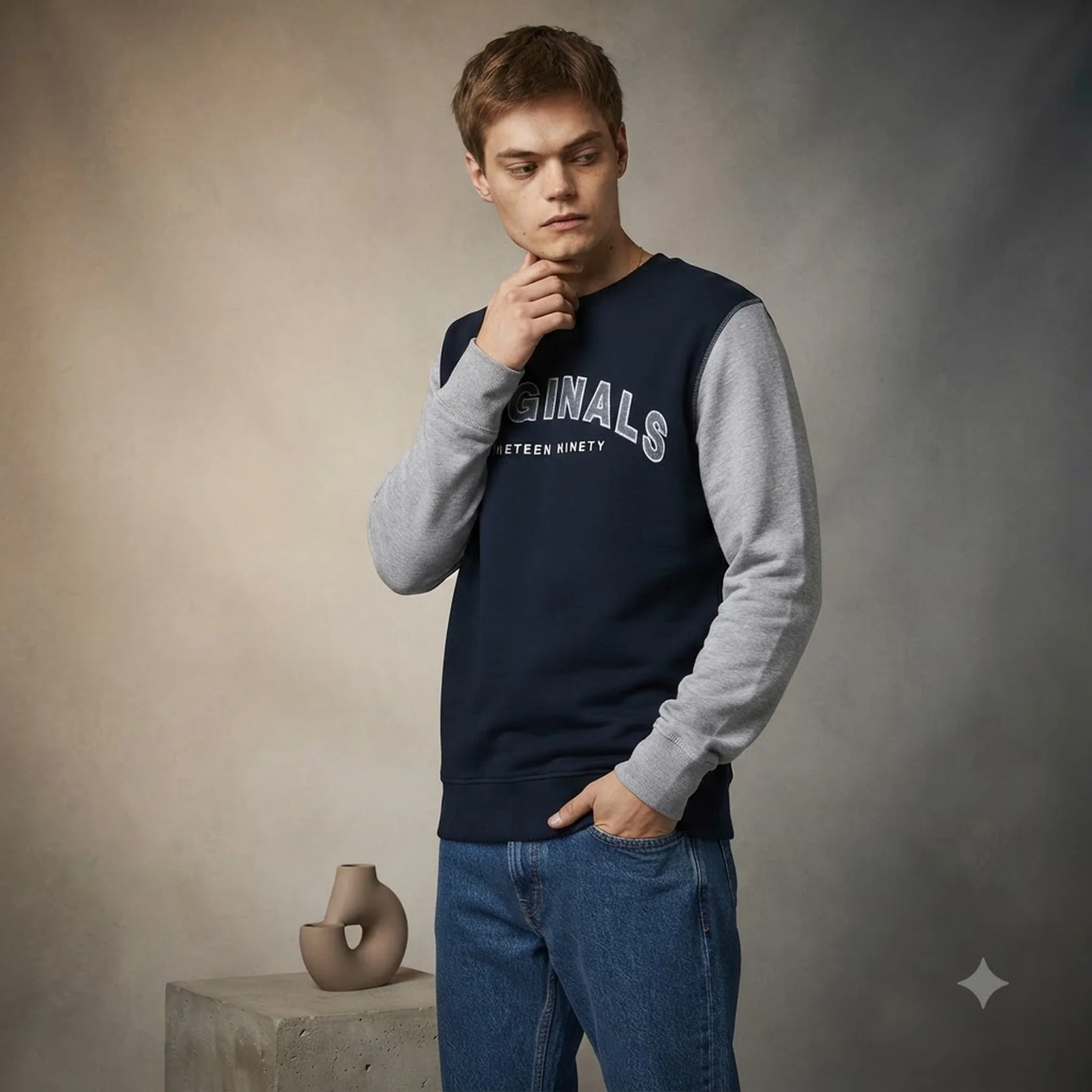 Світшот JORREWORKED SWEAT CREW NECK LTN 12207365-Navy Blazer-Fit:AUTHENTIC CROP Jack & Jones M Темно-синій