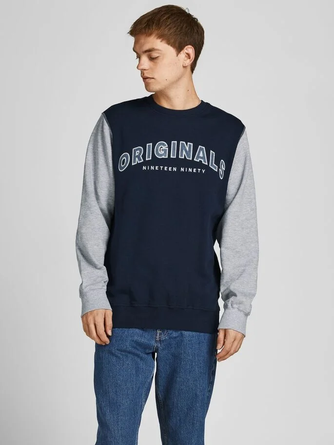 Світшот JORREWORKED SWEAT CREW NECK LTN 12207365-Navy Blazer-Fit:AUTHENTIC CROP Jack & Jones M Темно-синій