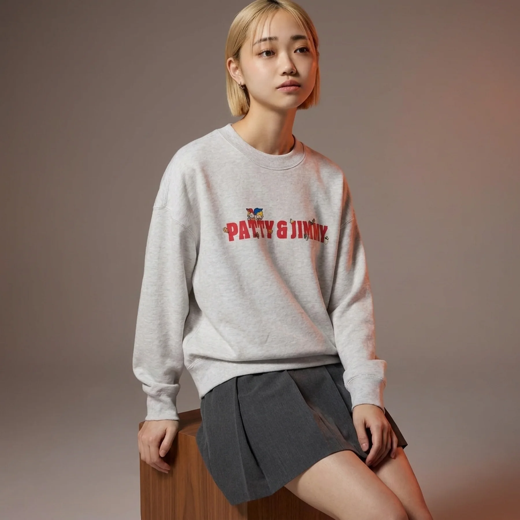 Світшот Sanrio UNIQLO Patty & Jimmy з принтом 1159851335 (Сірий XL)