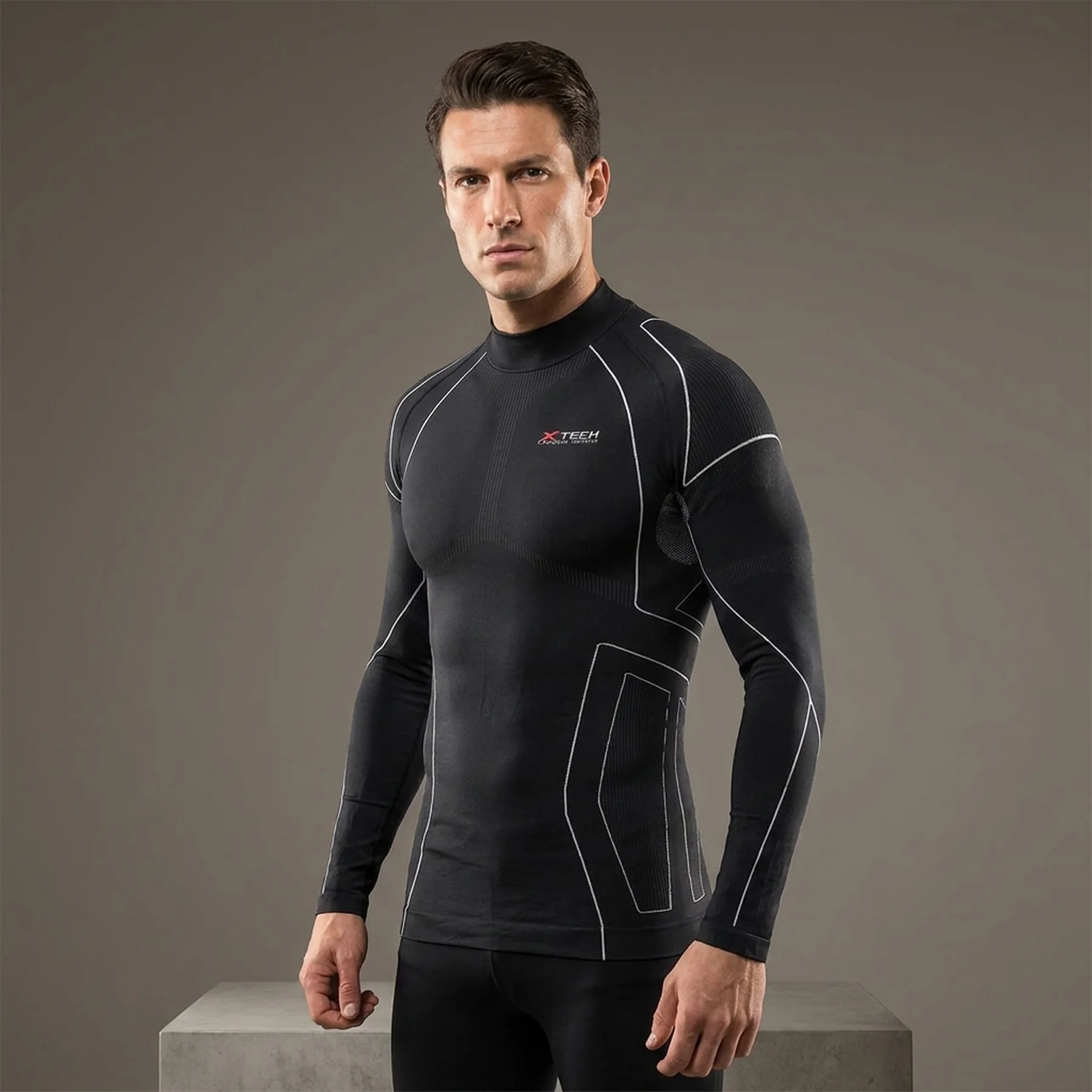 Термокофта з комірцем (лонгслів) X TECH Maglia Race 3 Munica Lunga  lupetto Nero XXL/XXXL Чорна