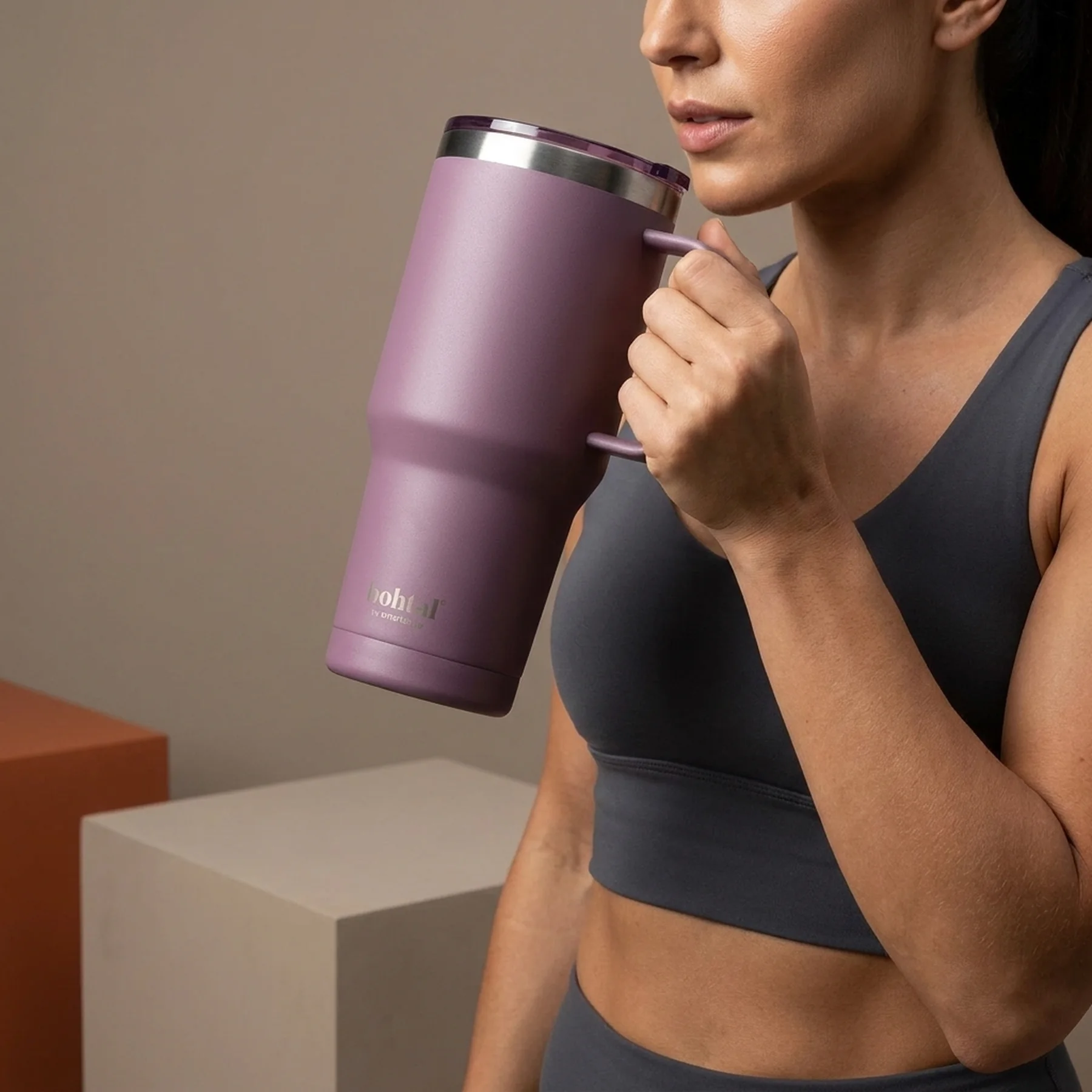 Термостакан (ізольована чашка) Bohtal з ручкою з нержавіючої сталі Tumbler Plum 900 ml