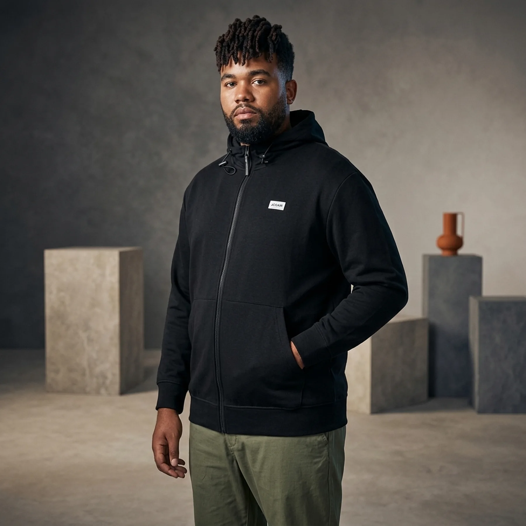 Толстовка JCOAIR SWEAT ZIP HOOD PS 12199271-Black Jack & Jones PLUS 3XL Чорний