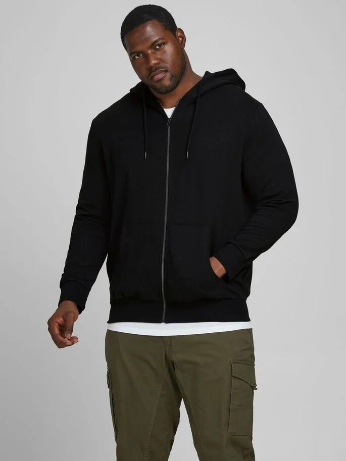 Толстовка JJEBASIC SWEAT ZIP HOOD NOOS PS 12182493-Black Jack & Jones PLUS 2XL Чорний