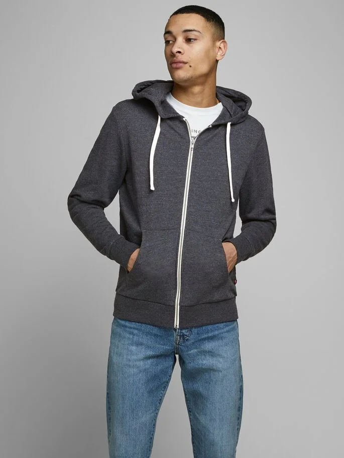 Толстовка JJEHOLMEN SWEAT ZIP HOOD NOOS 12136884-Dark Grey Melange-Fit:REG FIT Jack & Jones M Темно-сірий