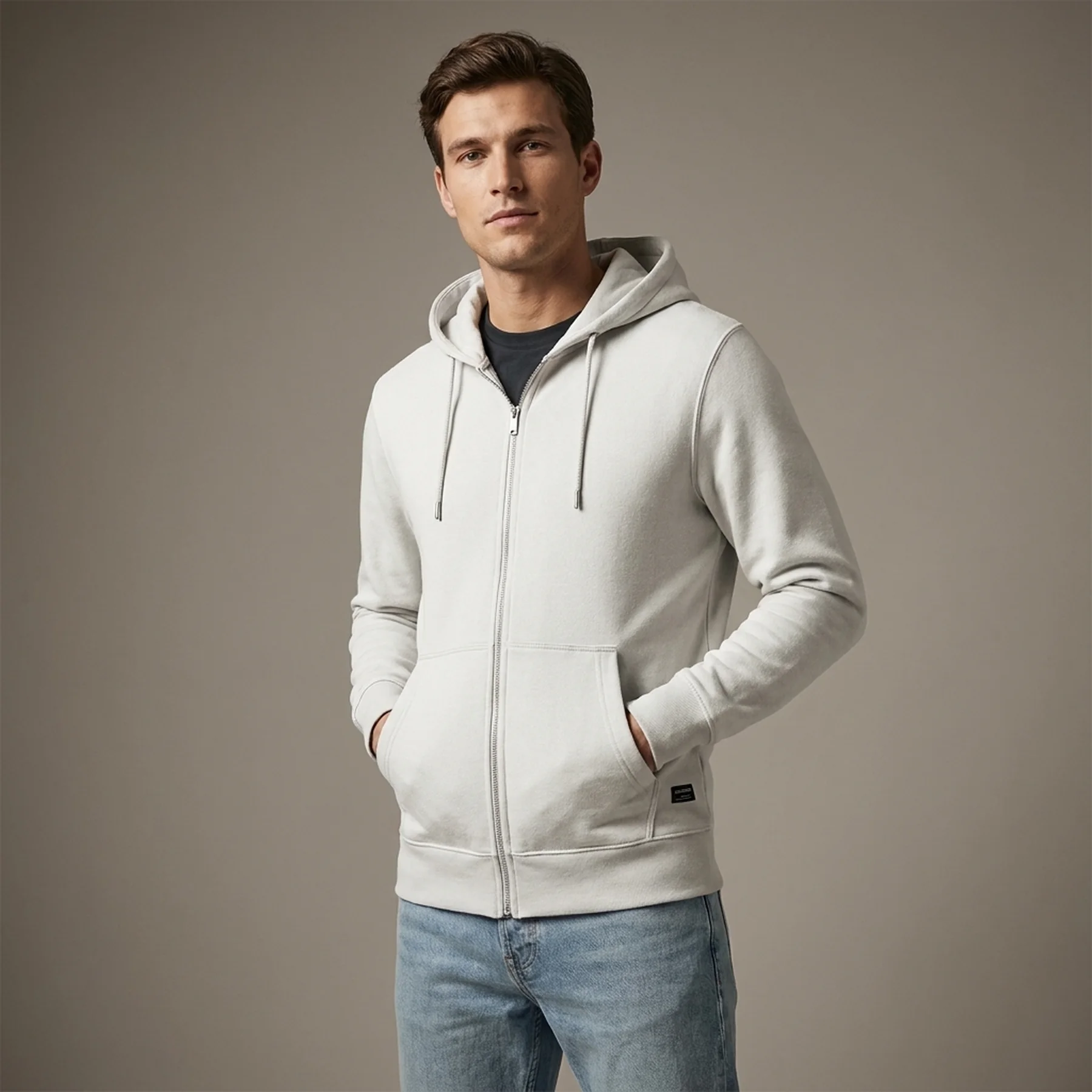 Толстовка JJESOFT BASIC SWEAT ZIP HOOD NOOS 12191895-Cloud Dancer-Fit:REG FIT Jack & Jones L Білий
