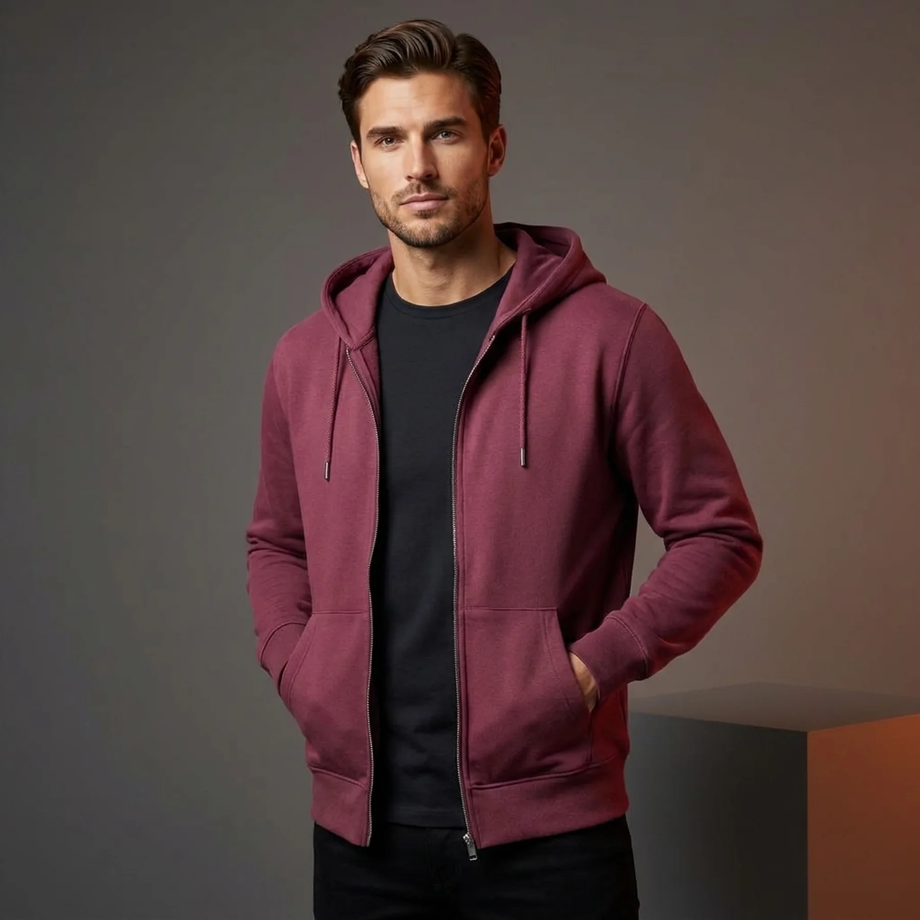 Толстовка JJESOFT BASIC SWEAT ZIP HOOD NOOS 12191895-Hawthorn Rose-Fit:REG FIT Jack & Jones L Бордовий
