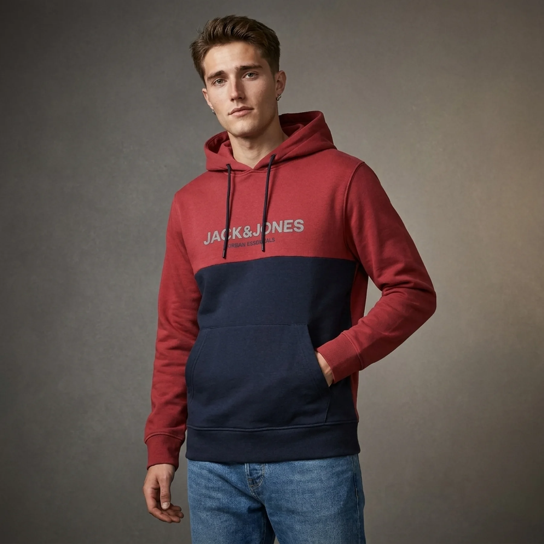 Толстовка JJEURBAN BLOCKING SWEAT HOOD NOOS 12190441-Red Dahlia Jack & Jones S Червоний